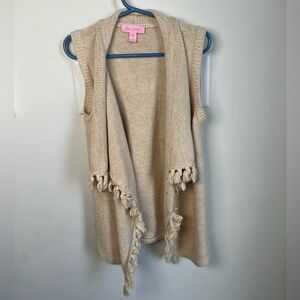 Lilly Pulitzer Girls Mini Abbott Sweater Cardiagan Gold with Fringes Medium